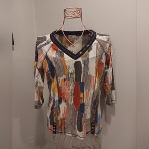 Colorful Abstract V-Neck Top